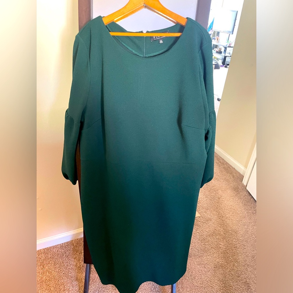 Eloqui green balloon sleeve scoop neck evening dress